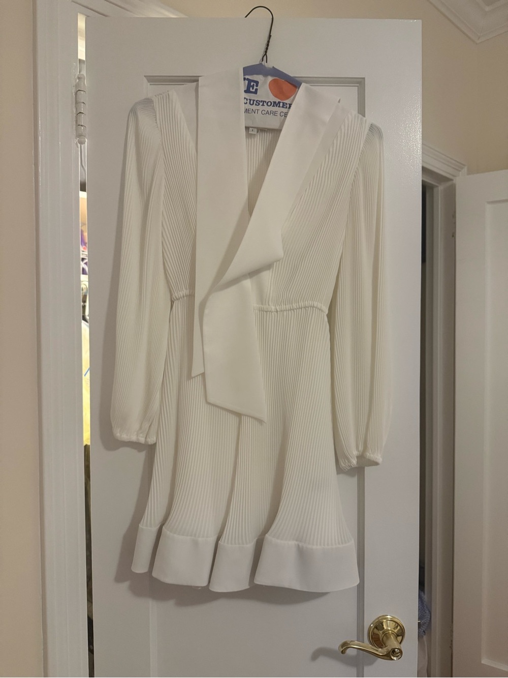 Milly White Long-Sleeve V-Neck Mini Dress with Tie Waist - Picture 2 of 2